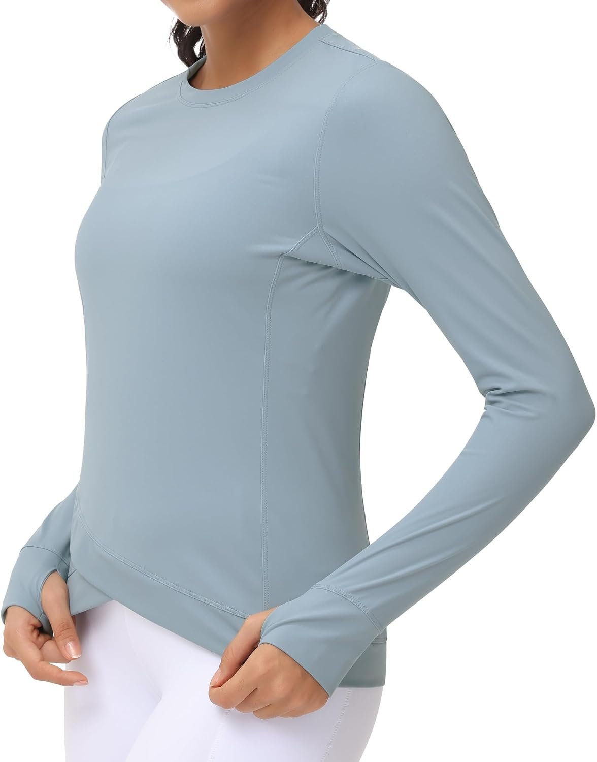 Women's Long Sleeve Compression Shirts Workout Tops Cross Hem Athletic Running Yoga T-Shirts with Thumb Hole - Image 2