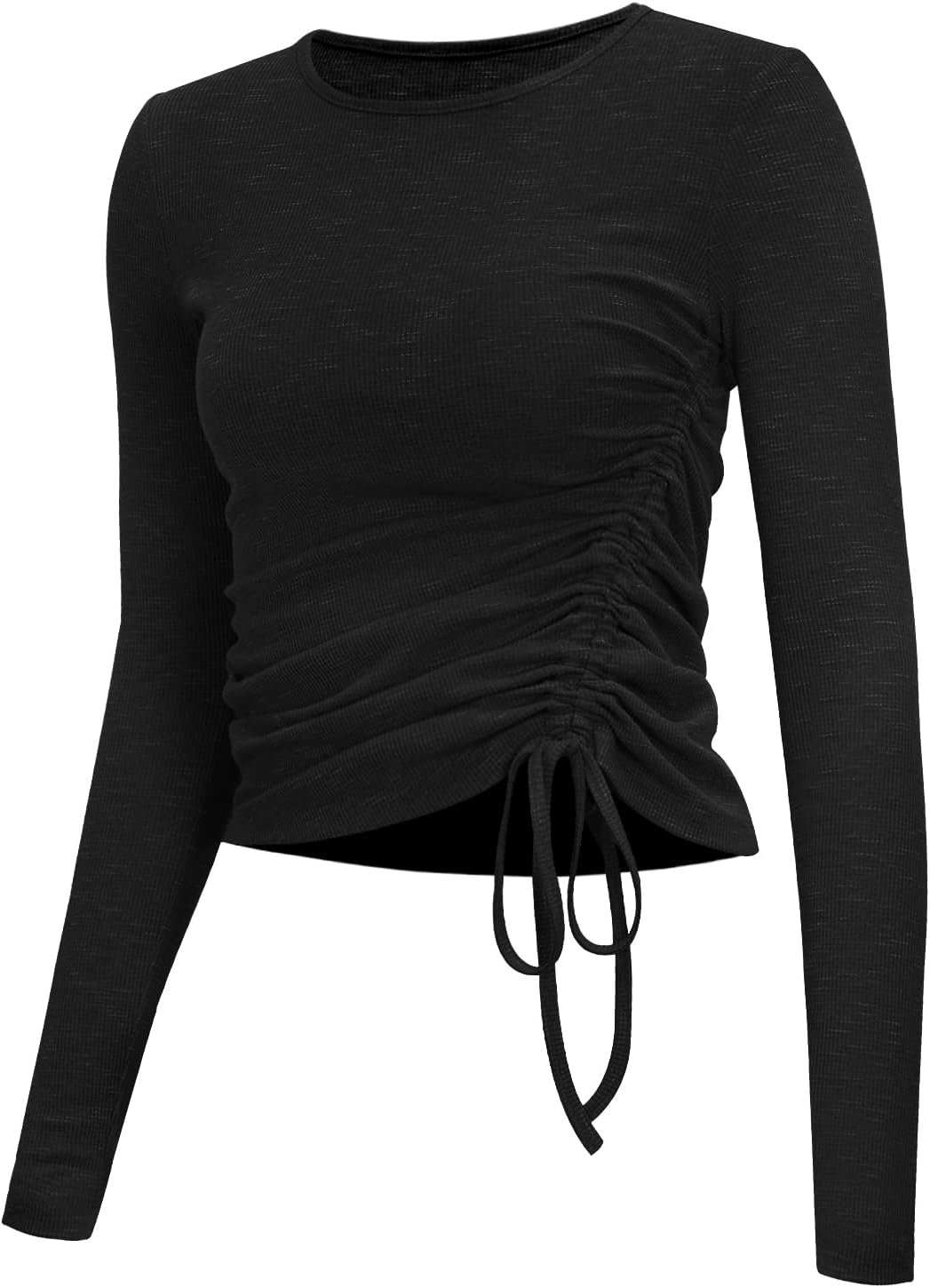 Womens Long/Short Sleeve Workout Tops Ruched Side Yoga Atheltic Shirt Slim Fitted - Image 2