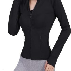 Womens Lightweight Full Zip Running Track Jacket Workout Slim Fit Yoga Sportwear with Thumb Holes