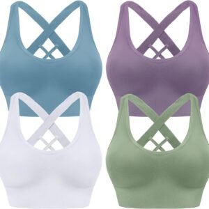 Sports Bras for Women High Impact Cross Back Strappy Bras Cropped Padded Seamless Workout Yoga Bras Set