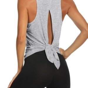 Workout Tops Open Back Shirts Gym Athletic Clothes Tie Back Musle Tank for Women