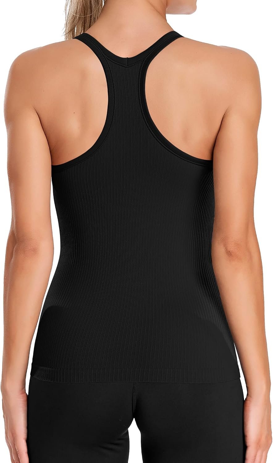 Ribbed Workout Tank Tops for Women with Built in Bra Tight Racerback Scoop Neck Athletic Top - Image 2