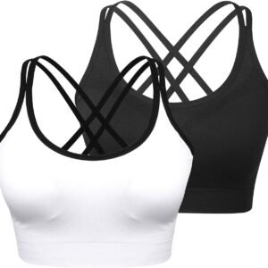 Cross Back Sports Bra for Women Padded Strappy Yoga Bra Medium Support Workout Bra for Athletic Gym Fitness 3 Pack