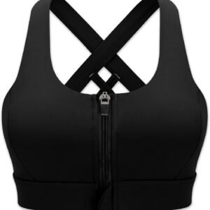 Zipper in Front Sports Bra High Impact Strappy Back Support Workout Top